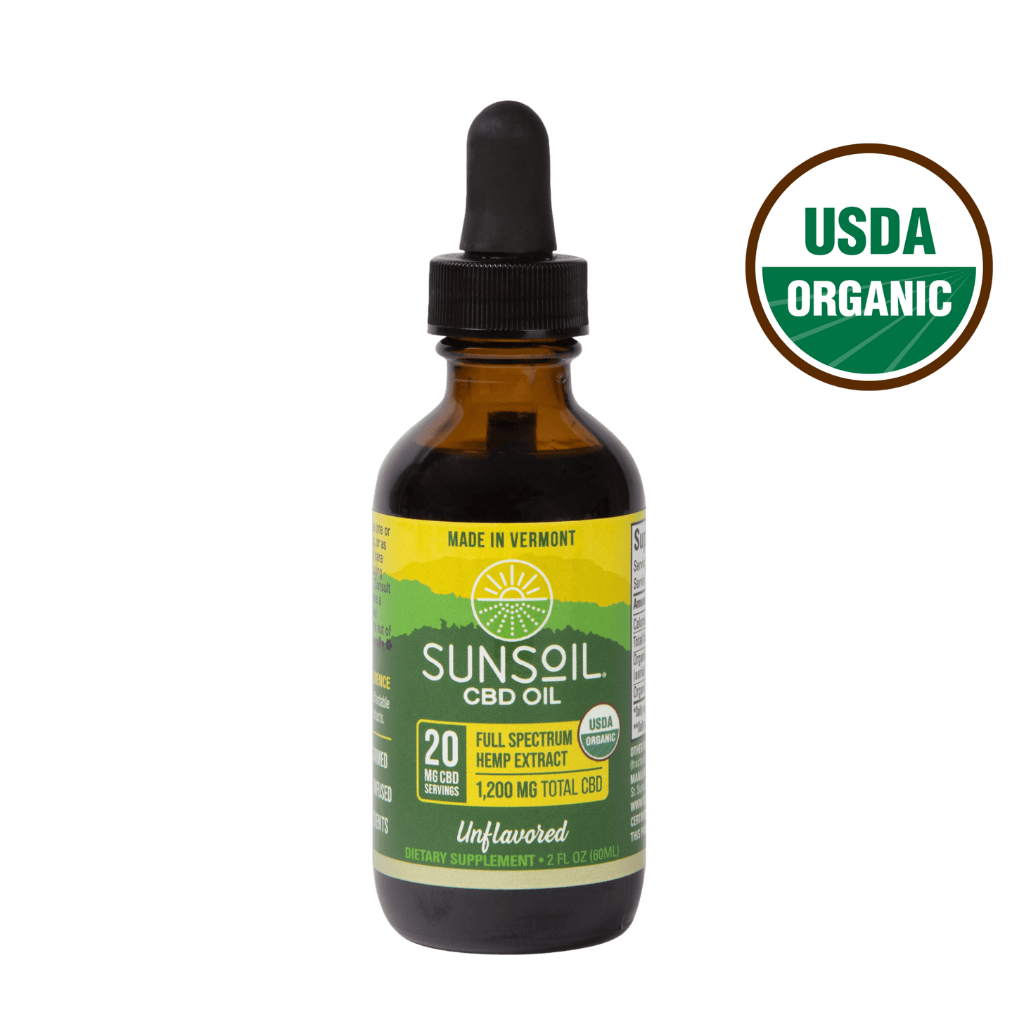 Unflavored CBD Oil | 20 MG (1,200 MG CBD per Bottle) – Sunsoil